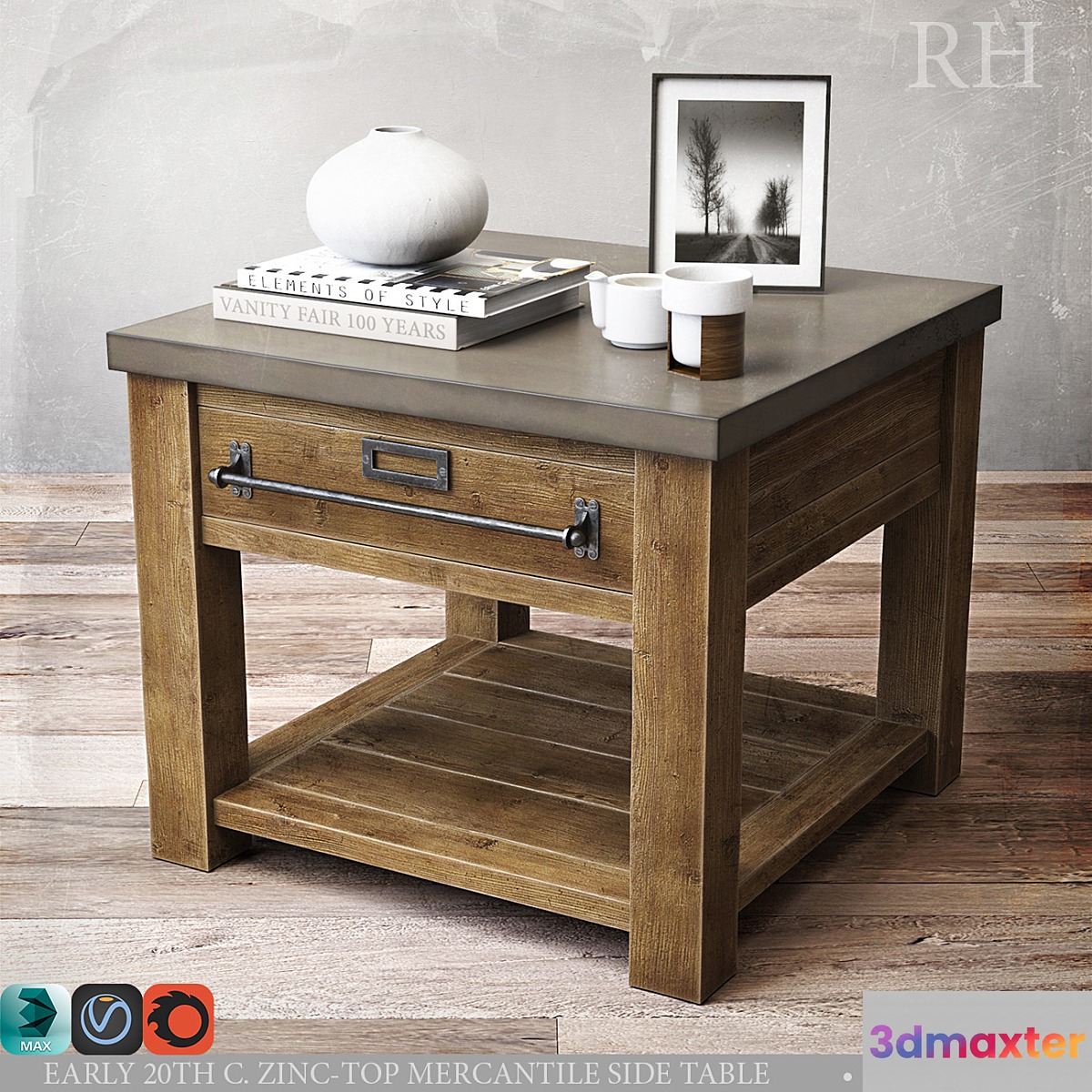 ZINC-TOP MERCANTILE SIDE TABLE 28sq 3D Max