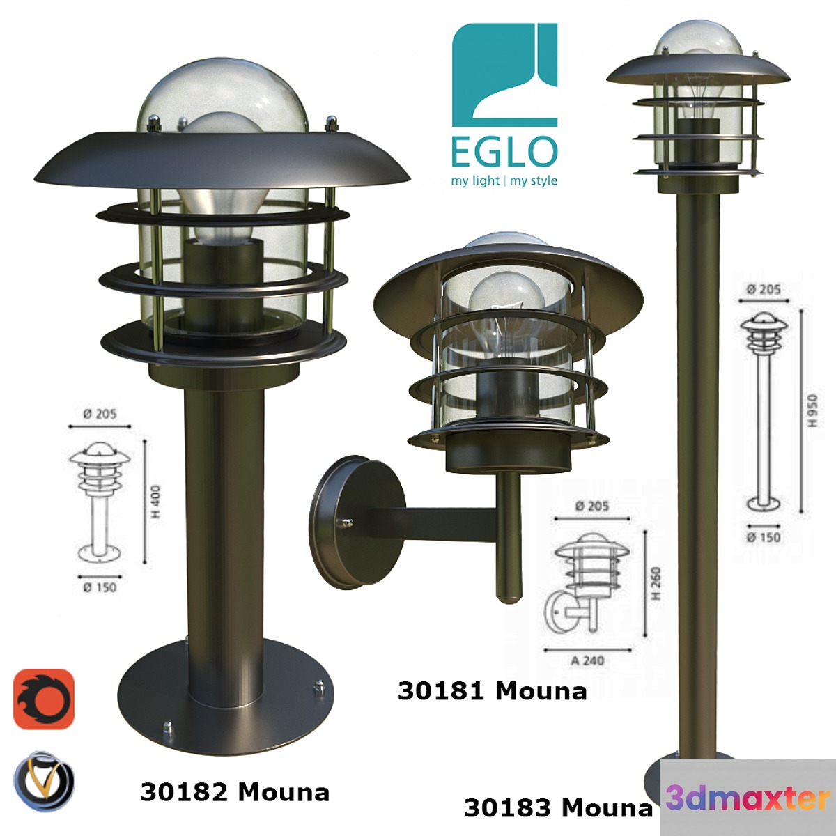Street lights Mouna Eglo 3D Max