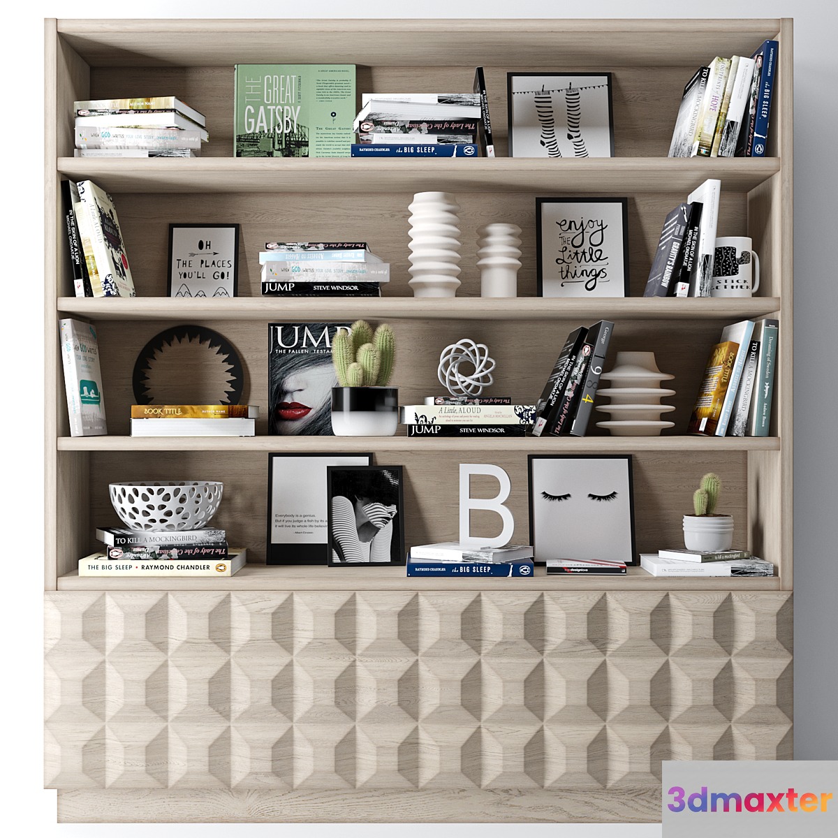 Bookshelf + decoration 3D Max