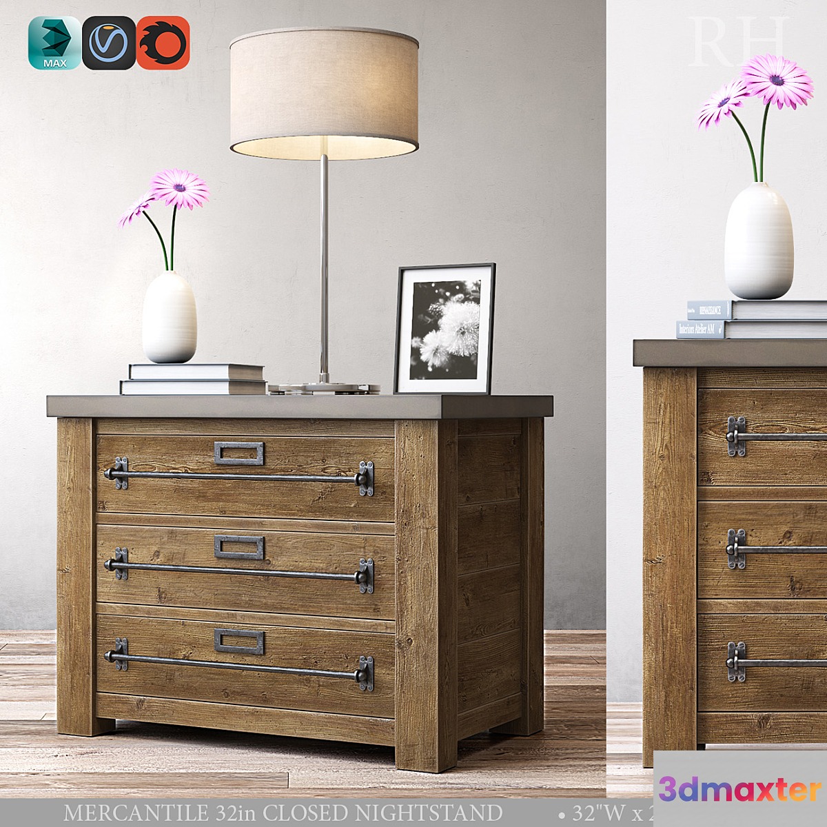 MERCANTILE 32in CLOSED NIGHTSTAND 3D Max