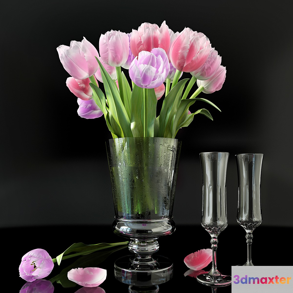 Vase with tulips 3D Max
