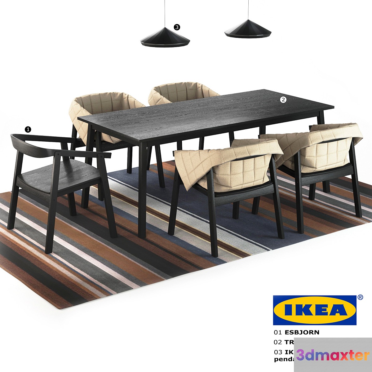 IKEA (chair Esbjorn. Table Tranetorp. Ikea PS led lamp) 3D Max