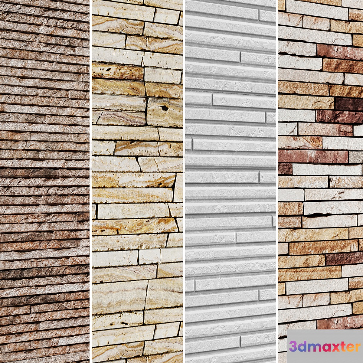 The collection of stone panels 4 pcs. slate stone stone wall wild stone 3D Max