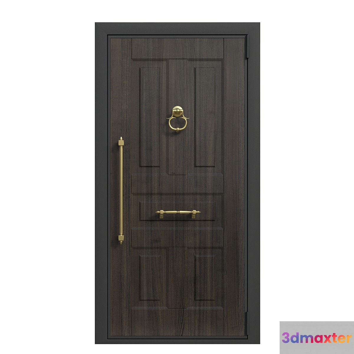 Front door with a hammer and a decorative handle