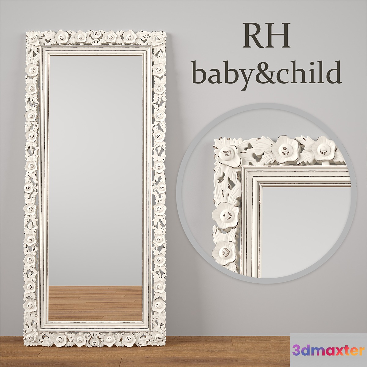 VINTAGE HAND-CARVED FLORAL LEANER MIRROR