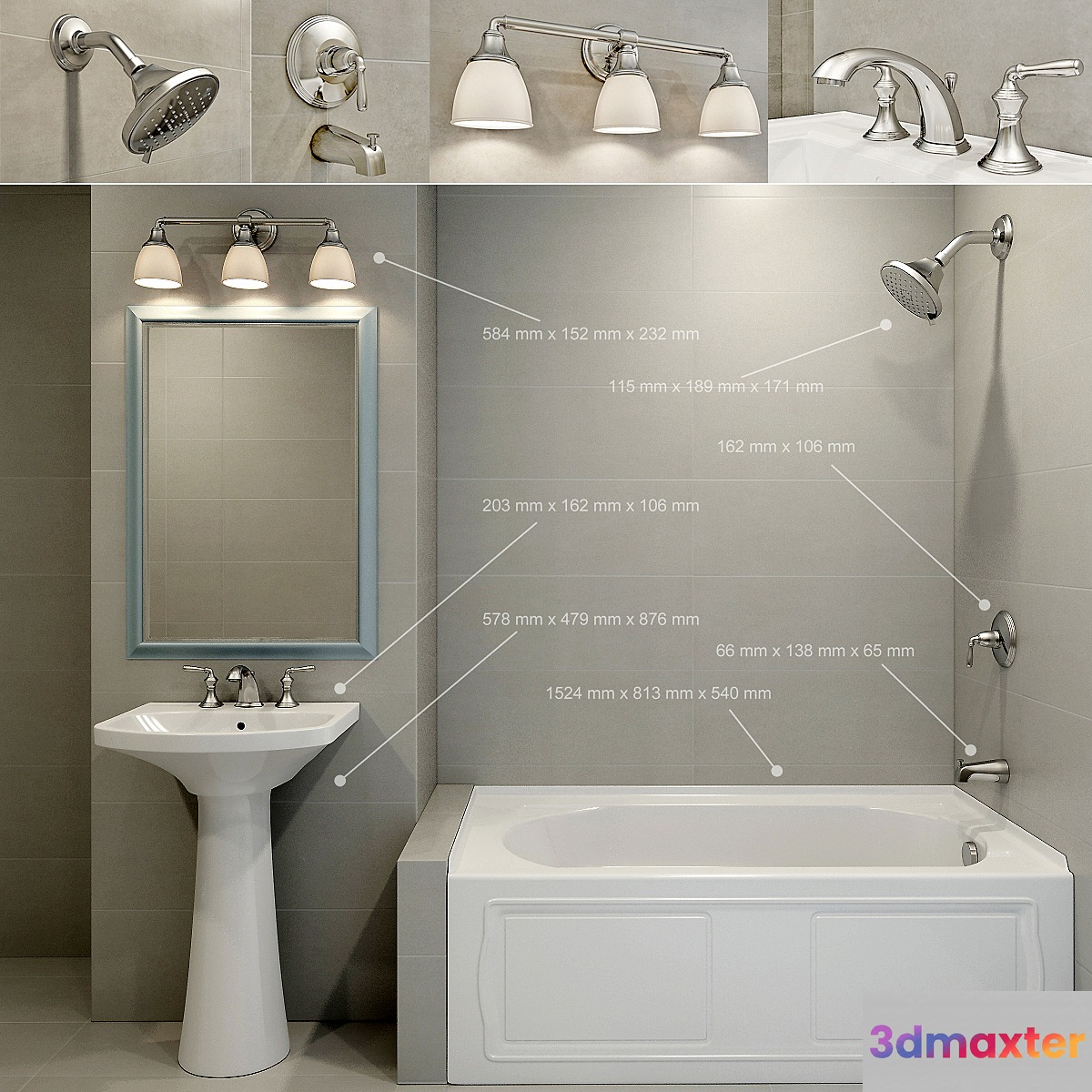 Set plumbing for the bathroom 3D Max