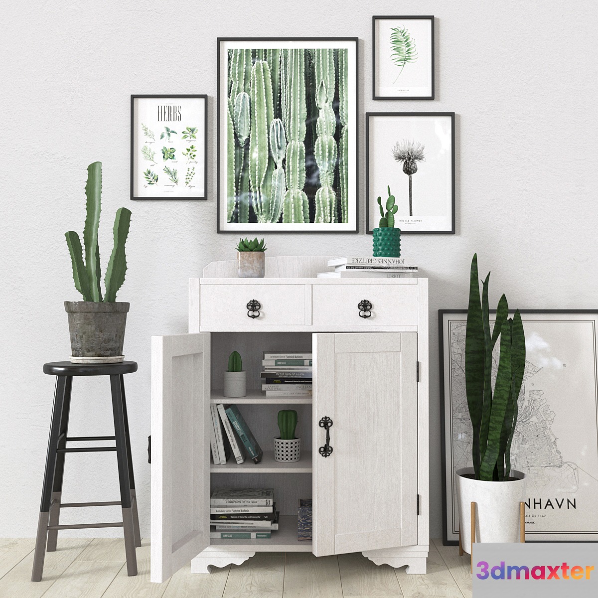 Green and white set with plants
