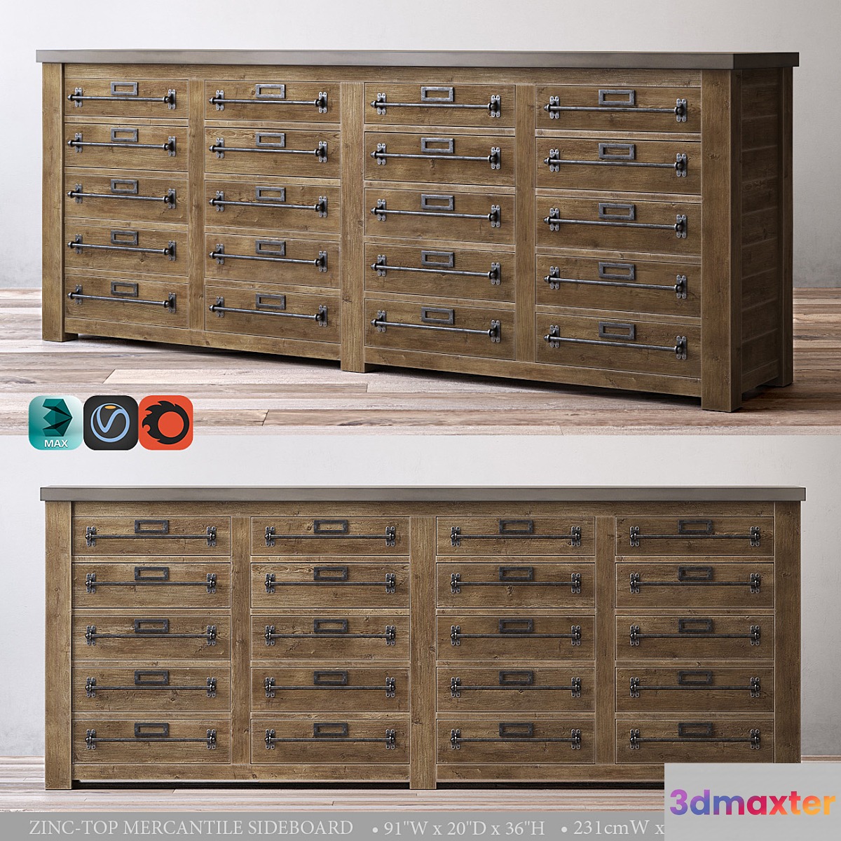 ZINC-TOP MERCANTILE SIDEBOARD 3D Max