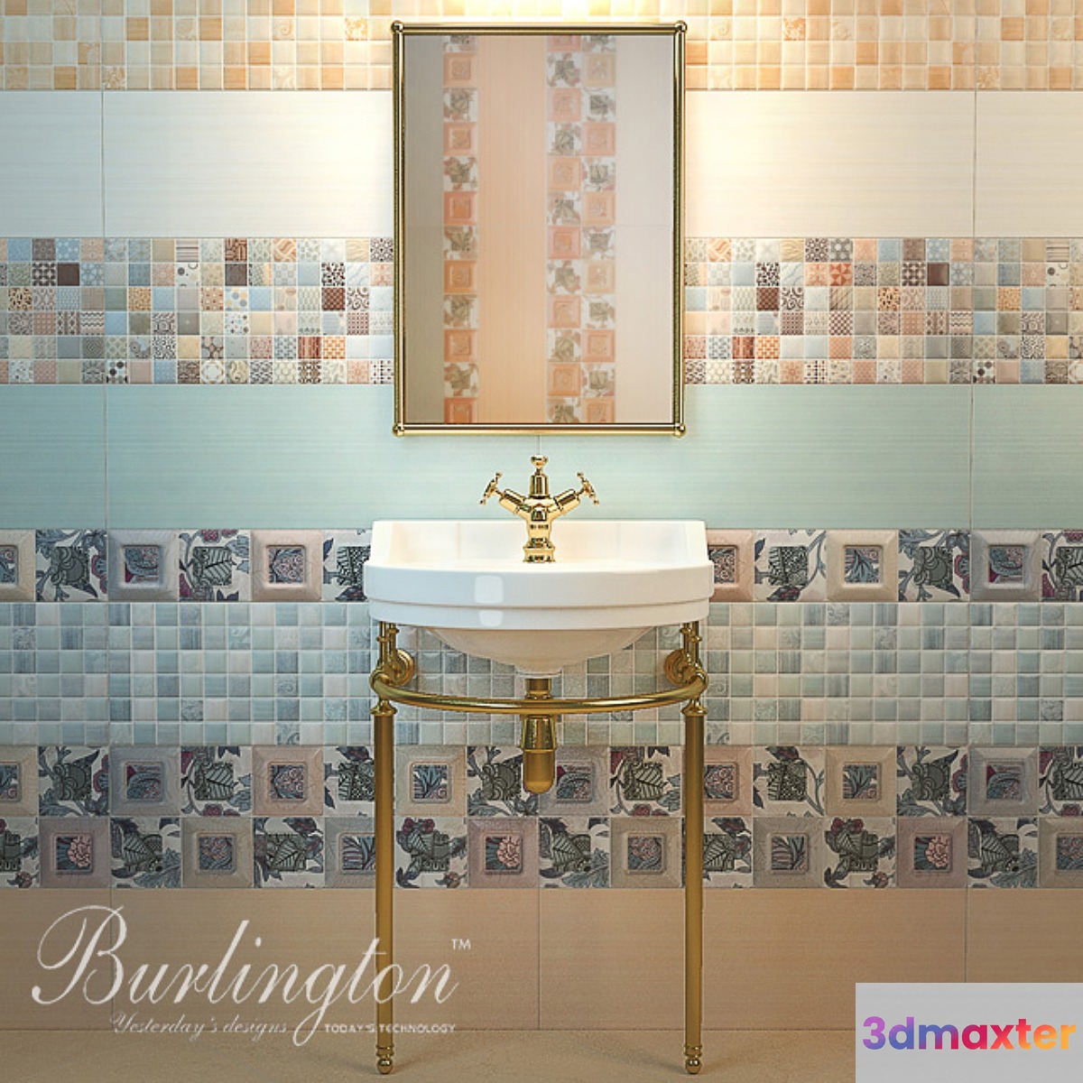 Sink with podstolya Burlington Edwardian B6 A11GOL mirror faucet Birkenhead tiles Saloni Calypso 3D Max
