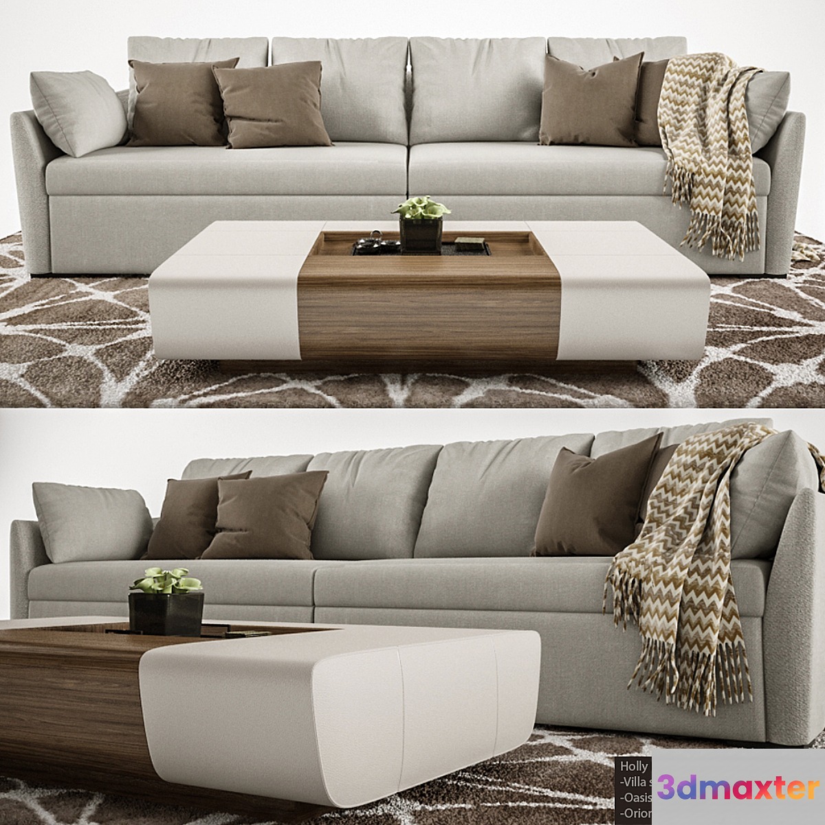 Holly Hunt Ville sofa + Oasis cocktail table 3D Max