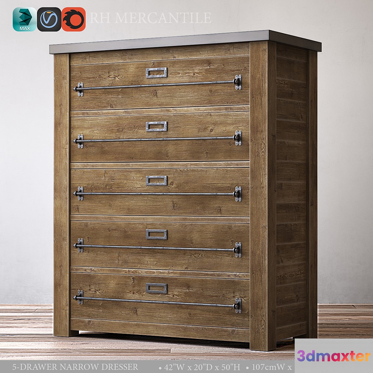 MERCANTILE 5-DRAWER NARROW DRESSER 3D Max