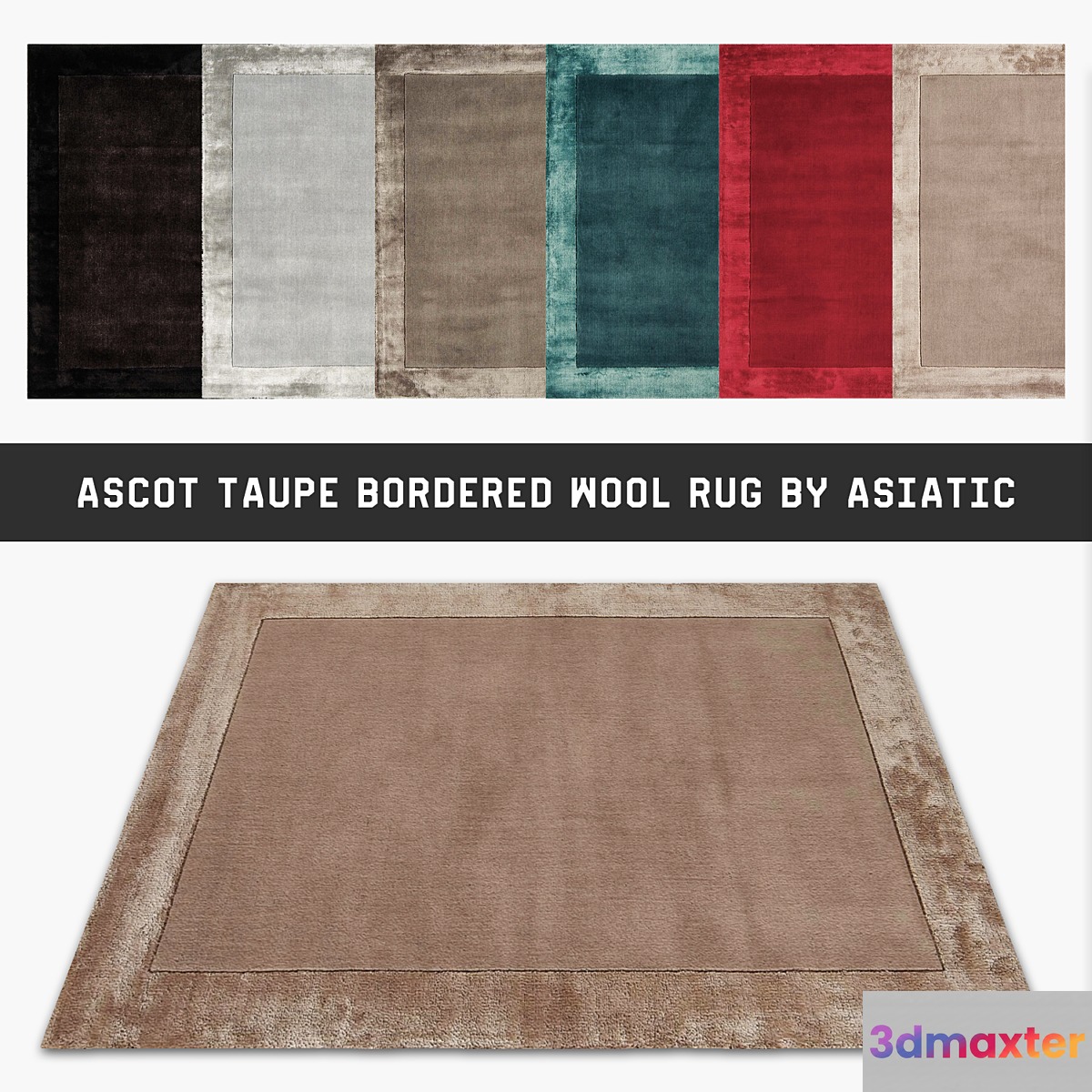 Ascot Taupe Bordered Wool Rug By Asiatic 3D Max