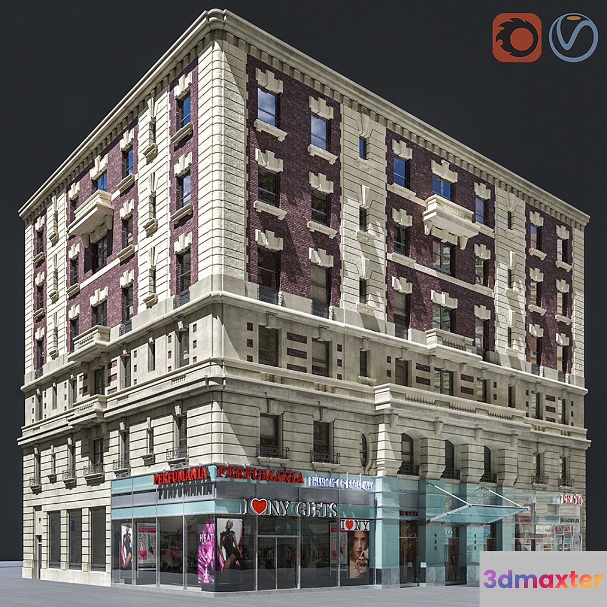 New York old building facade 3D Max
