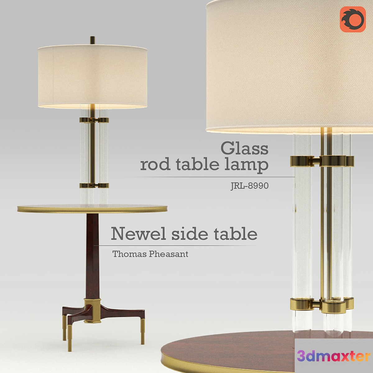 Set of Glass Rod Table Lamp (JRL-8990) & Newel Side Table by Thomas Pheasant (No. 8660)