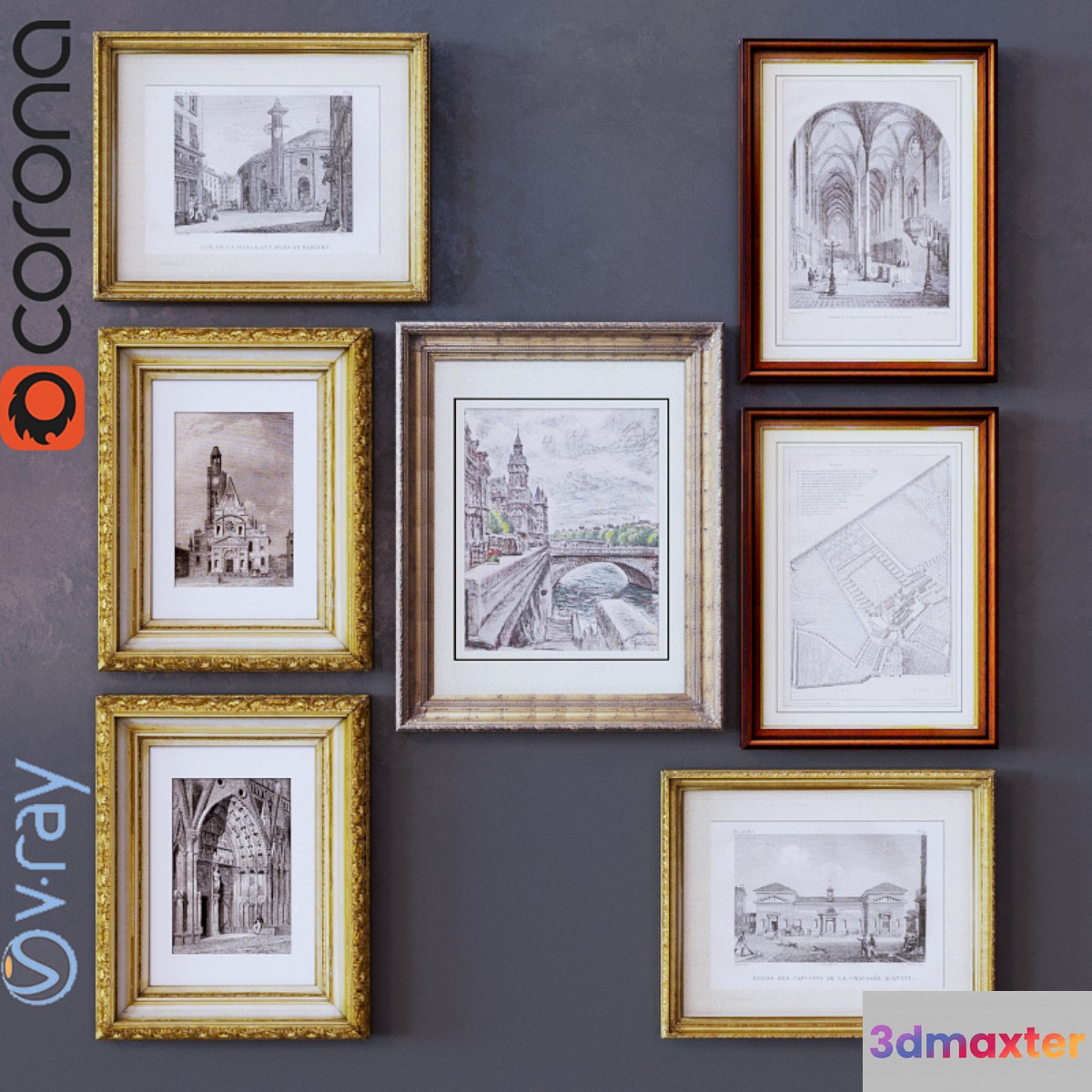 Paintings in rame_10 3D Max