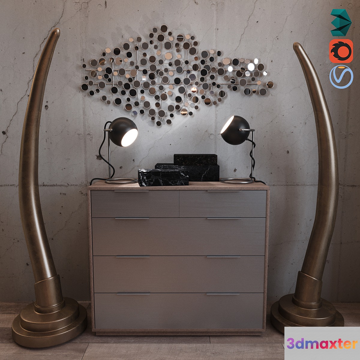 Harper Blvd Metal Wall Sculpture & RH Set 3D Max