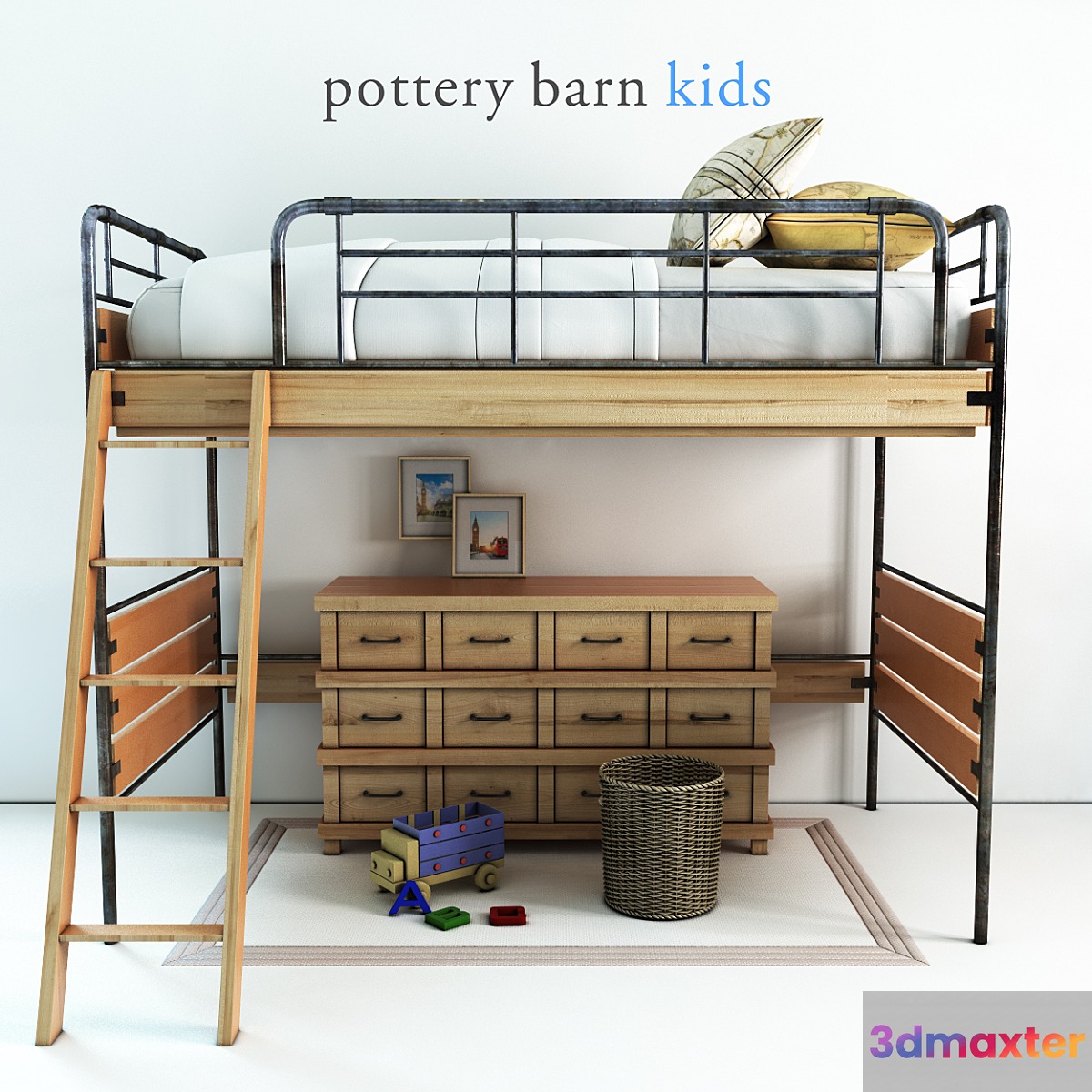 Pottery barn Owen Twin Loft Bed - 1 3D Max