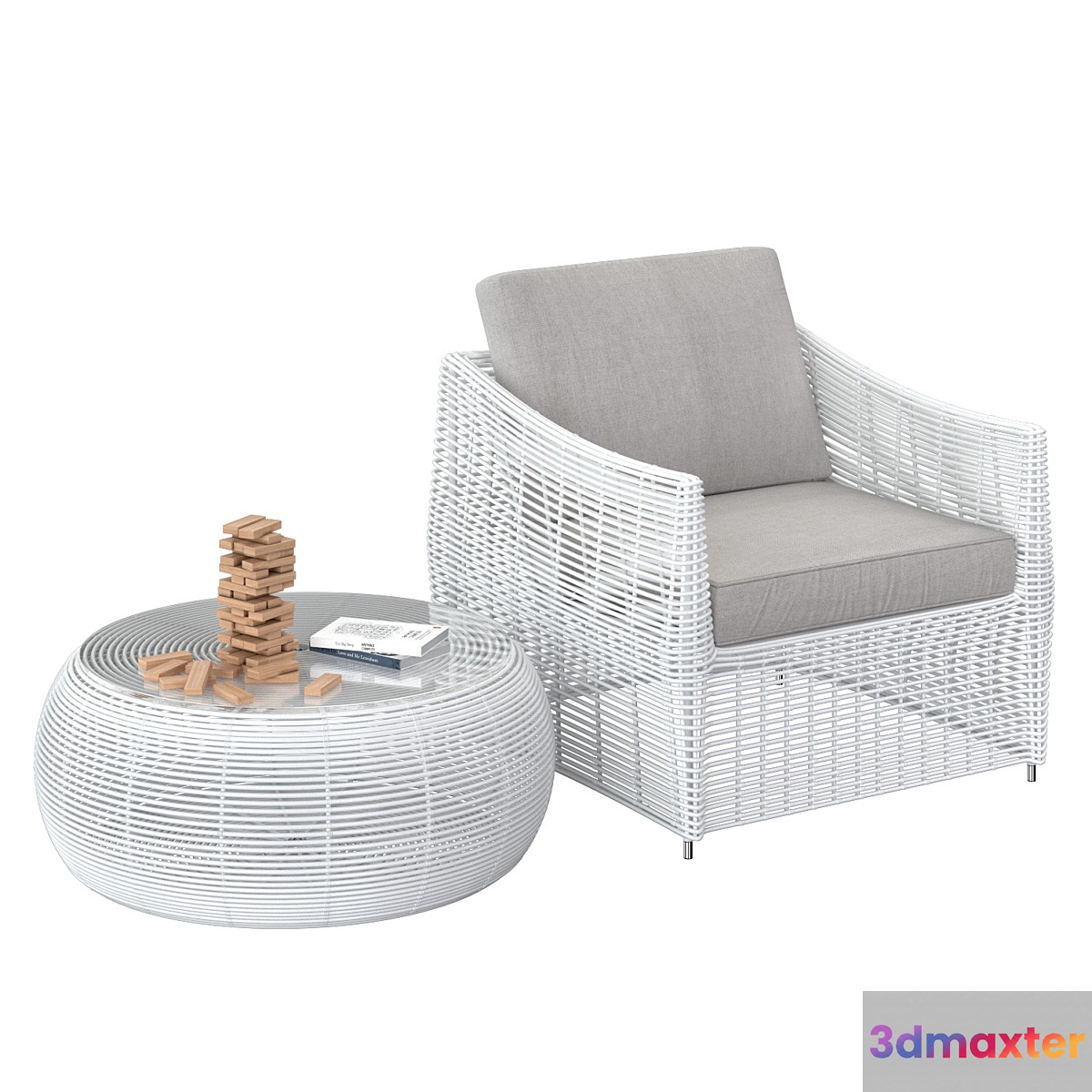 Table and rattan chair