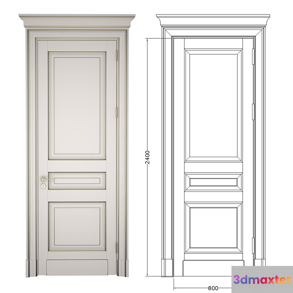 Classic door with cornice + 2D DWG File 3D Max