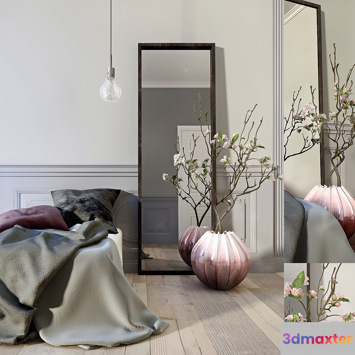 Bedroom decor set with flowers