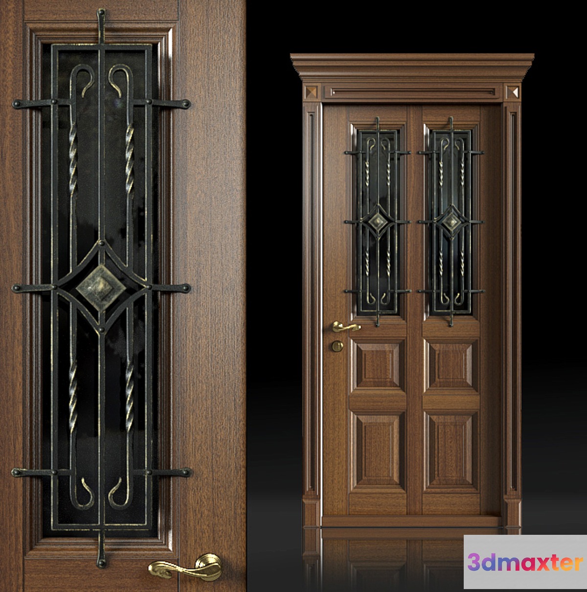 Entrance door with wrought-iron grille