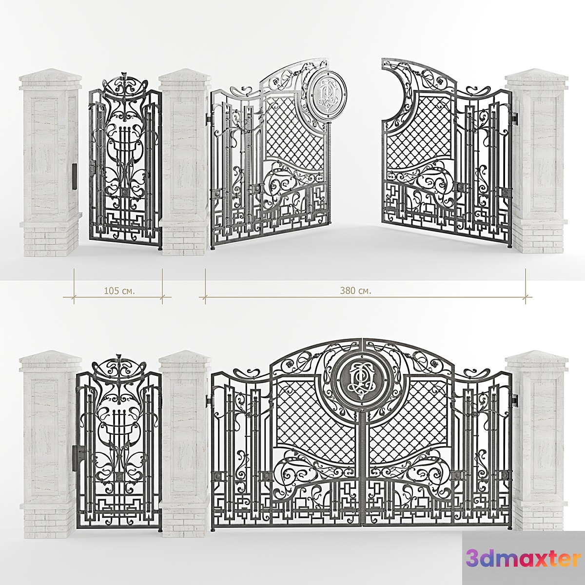 Forged gate with a gate and pillars
