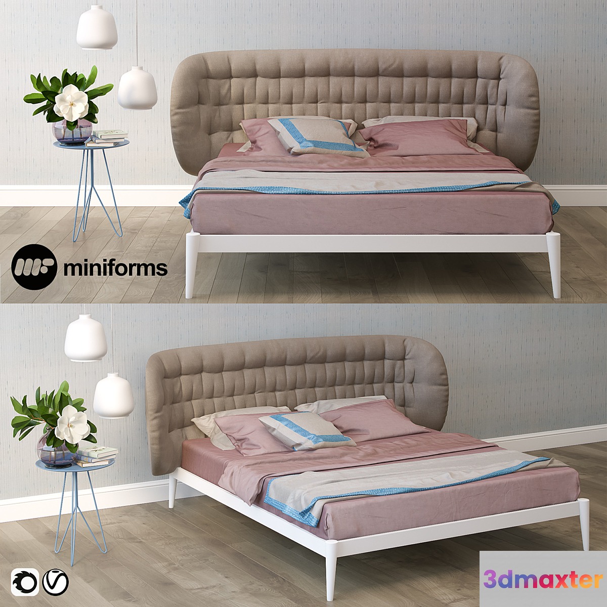 Bed Shiko Capitoné Miniforms 3D Max