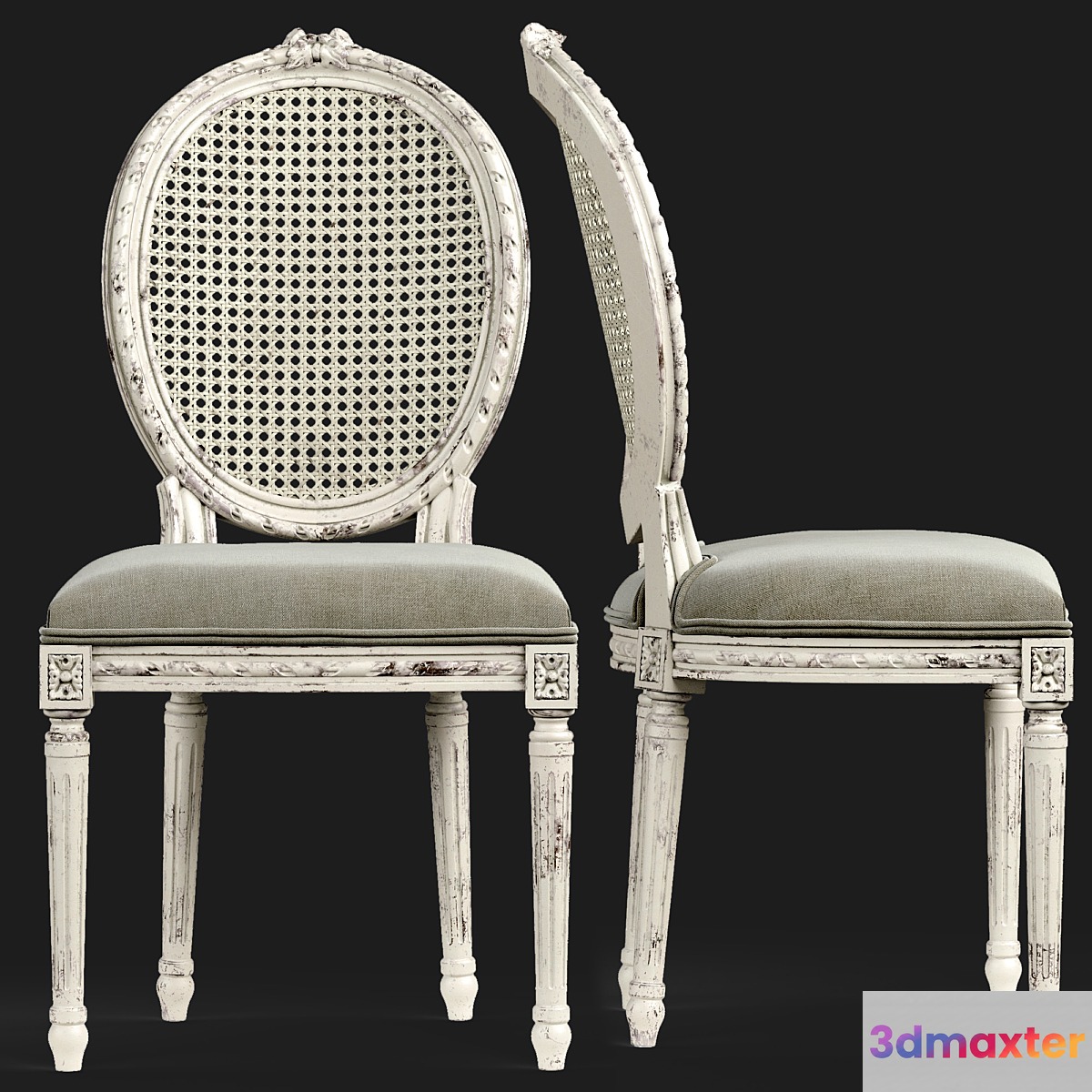 Eloquence Louis Cane Dining Chair in Antique White