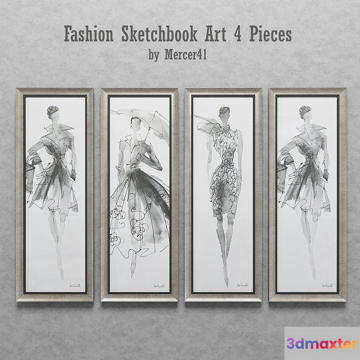 Fashion Sketchbook Art 4 Pieces 3D Max