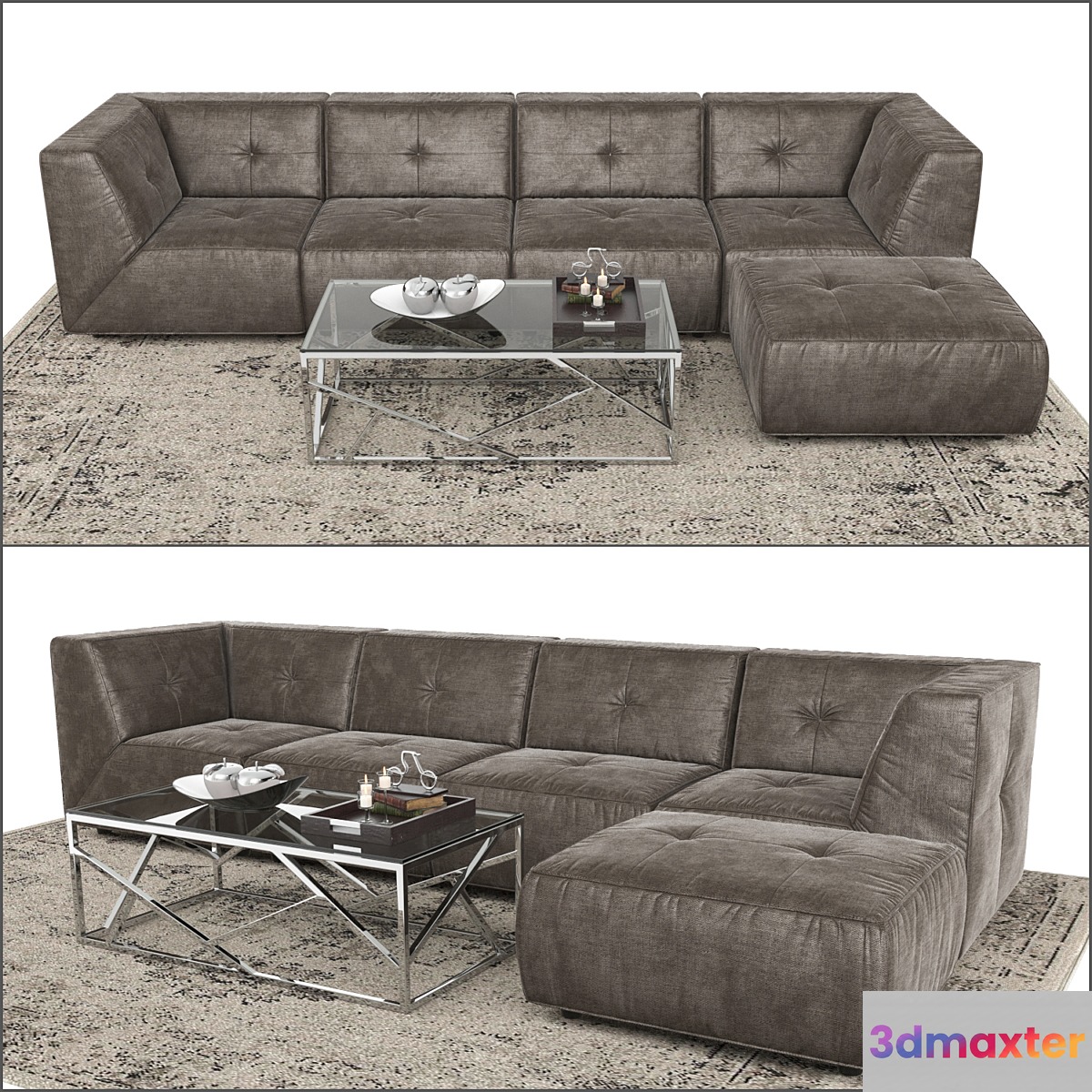 Divani Casa Sectional Sofa and Ottoman. 3D Max