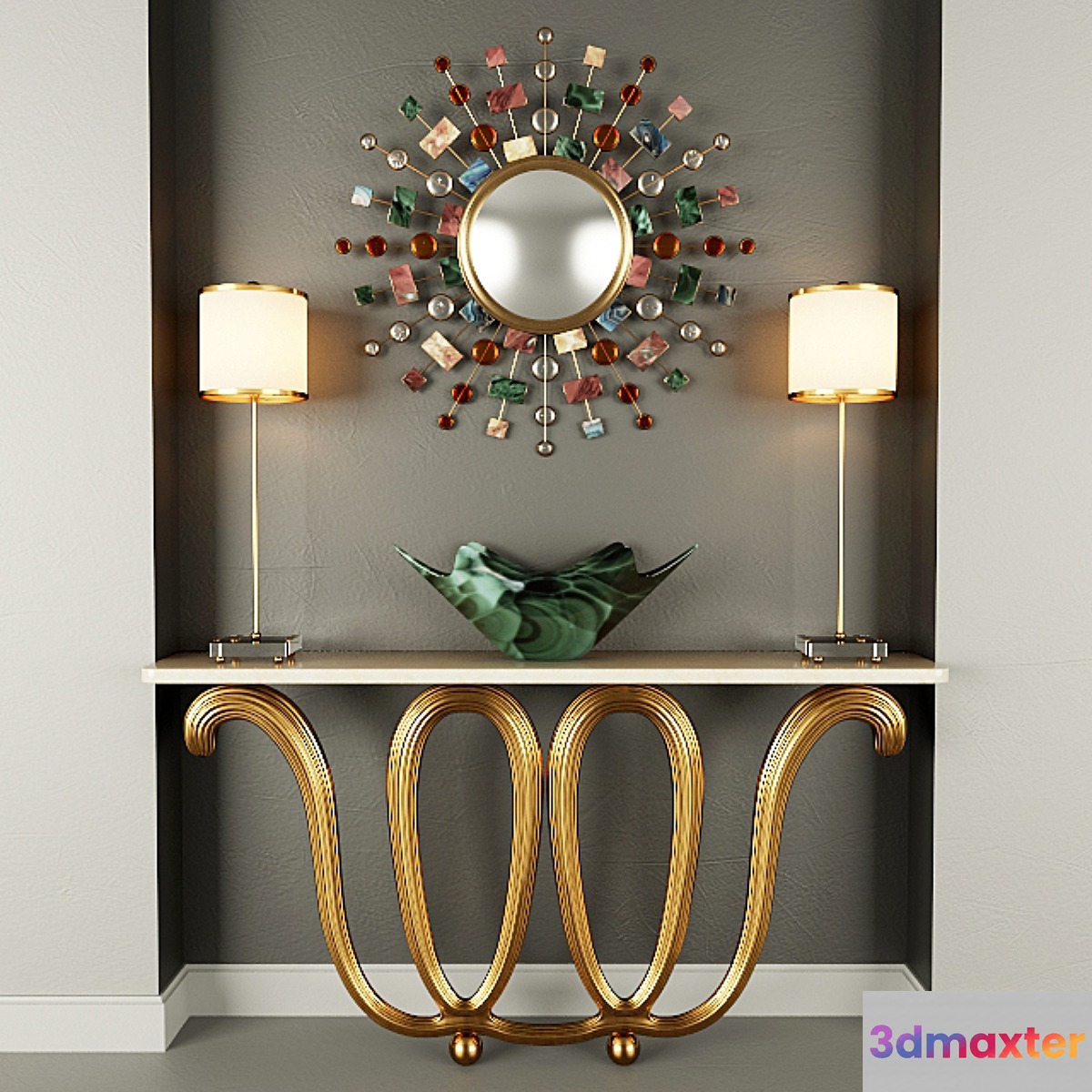 Wall Console Mirror Table lamp and vase - No.2