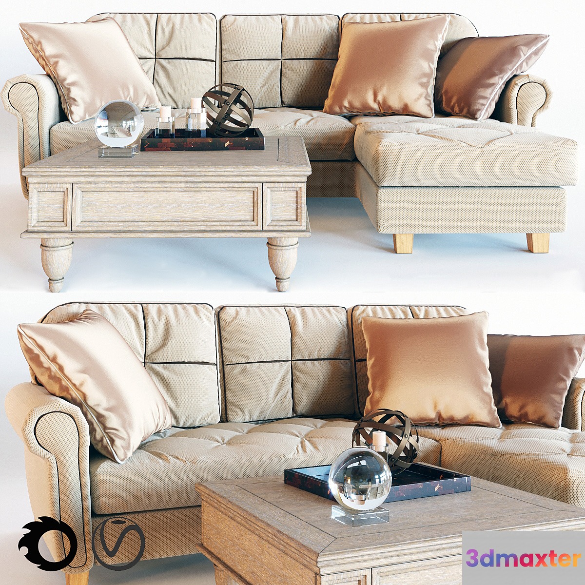 Corner sofa velvet EVENING 3D Max