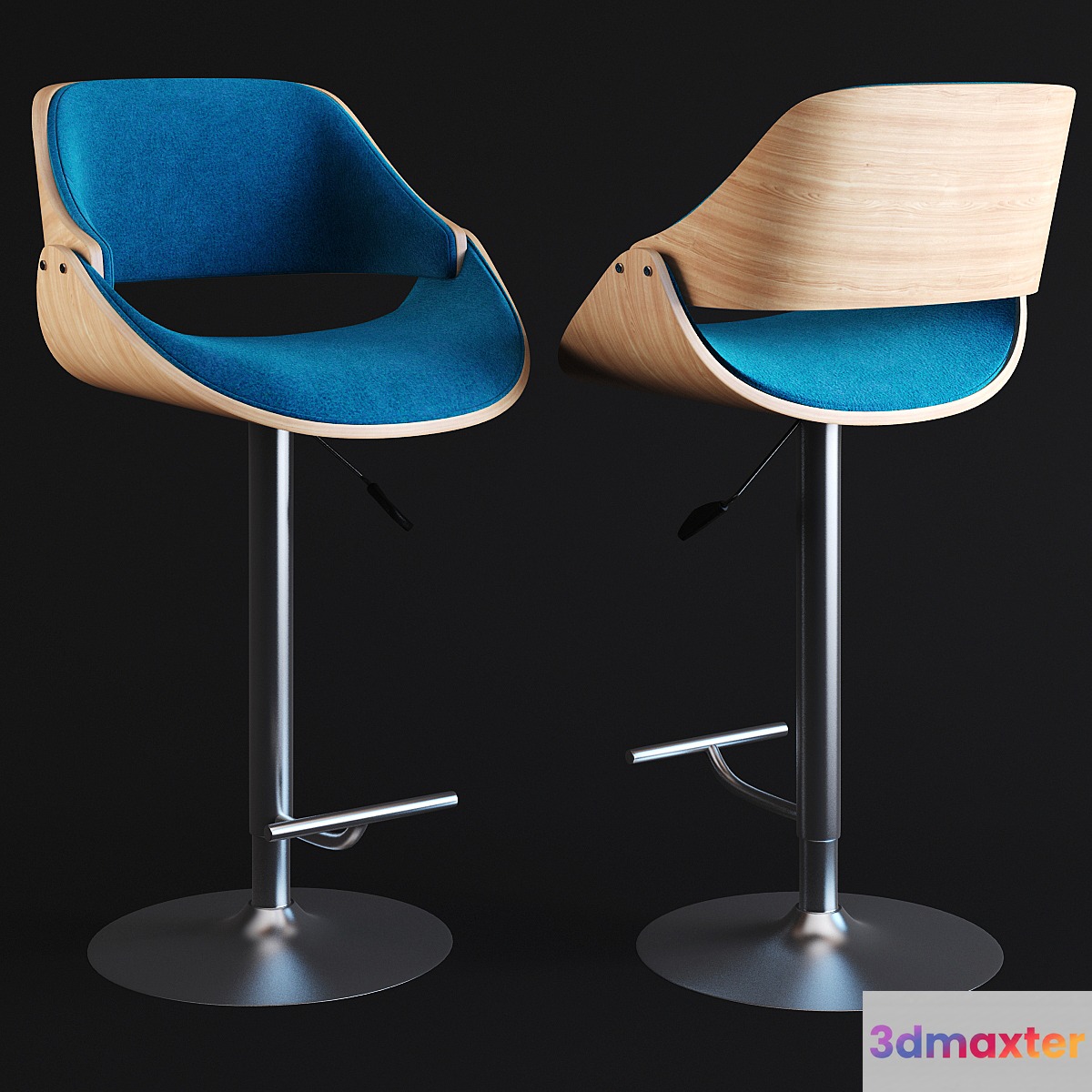 Corvus Ogden Contemporary Teal Blue Velvet Adjustable Swivel Bar Stool - No.2