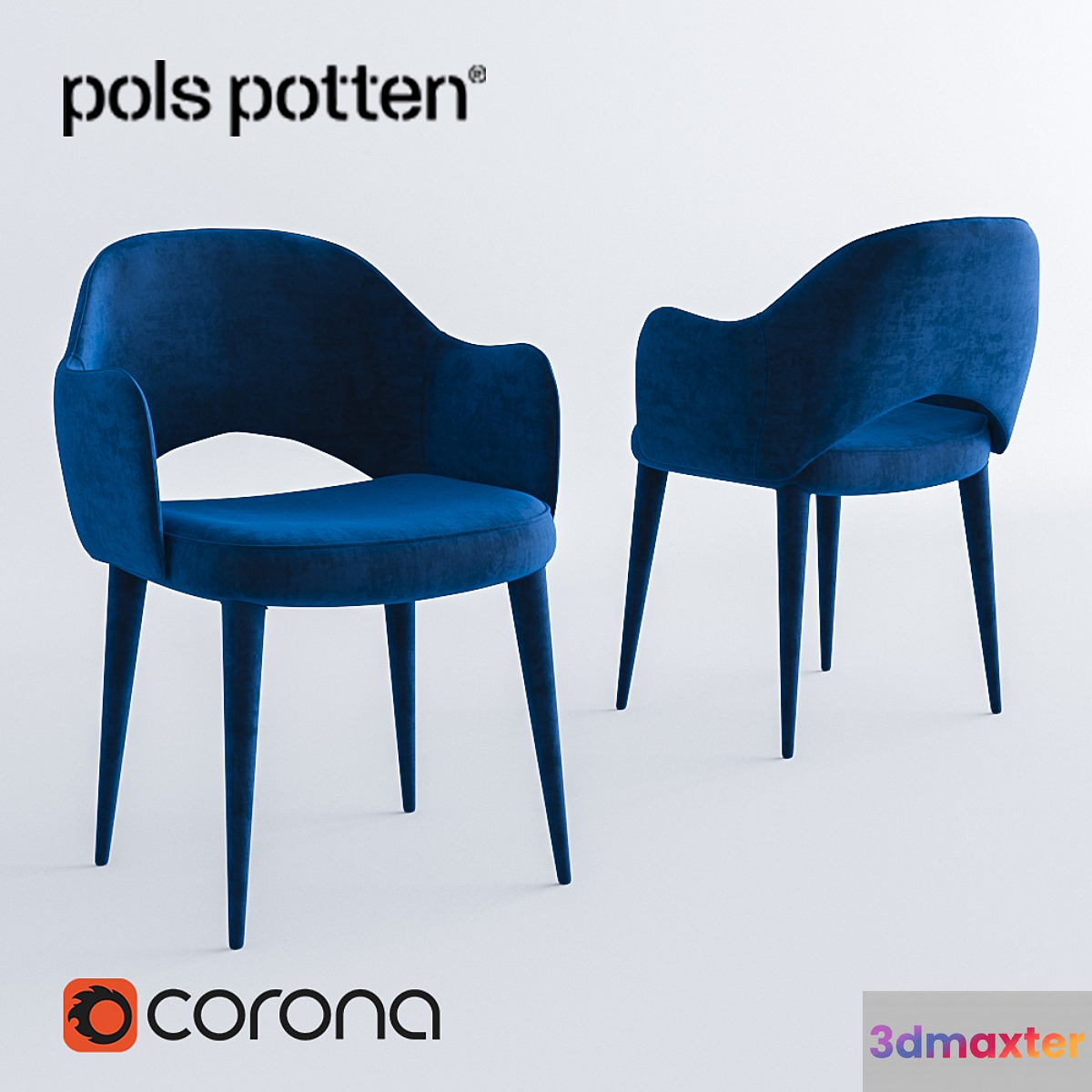 Pols Potten Chair arms cosy velvet blue 3D Max