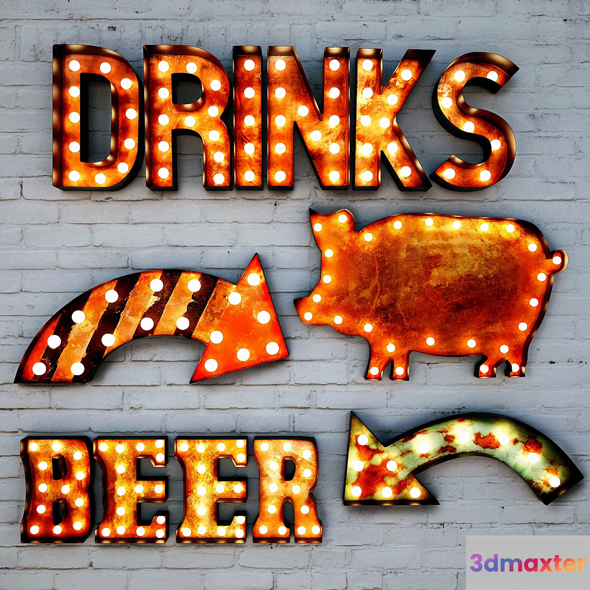 Lighted Metal sign. Set 3