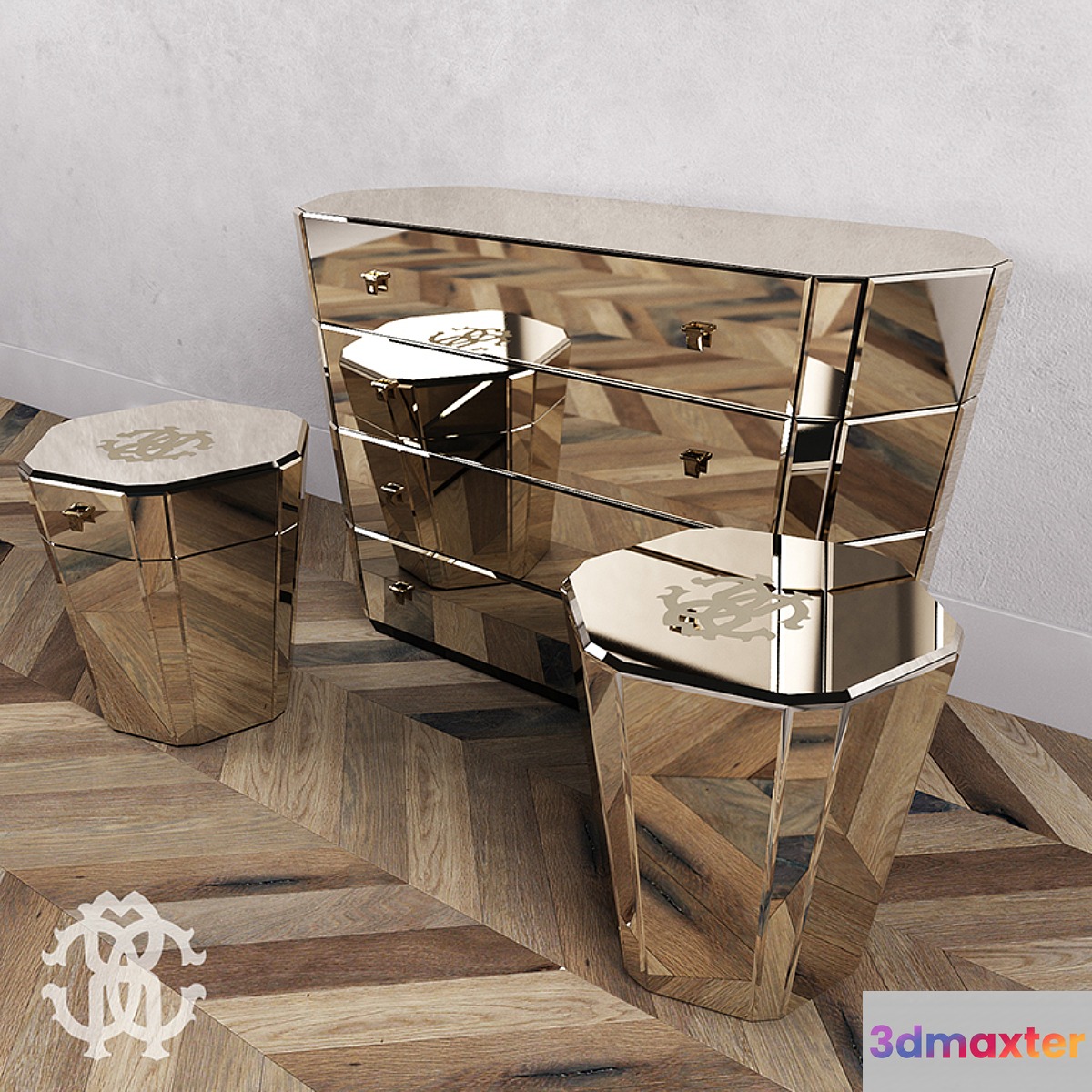 Chest of drawers and pedestals Dorian from Roberto Cavalli 3D Max