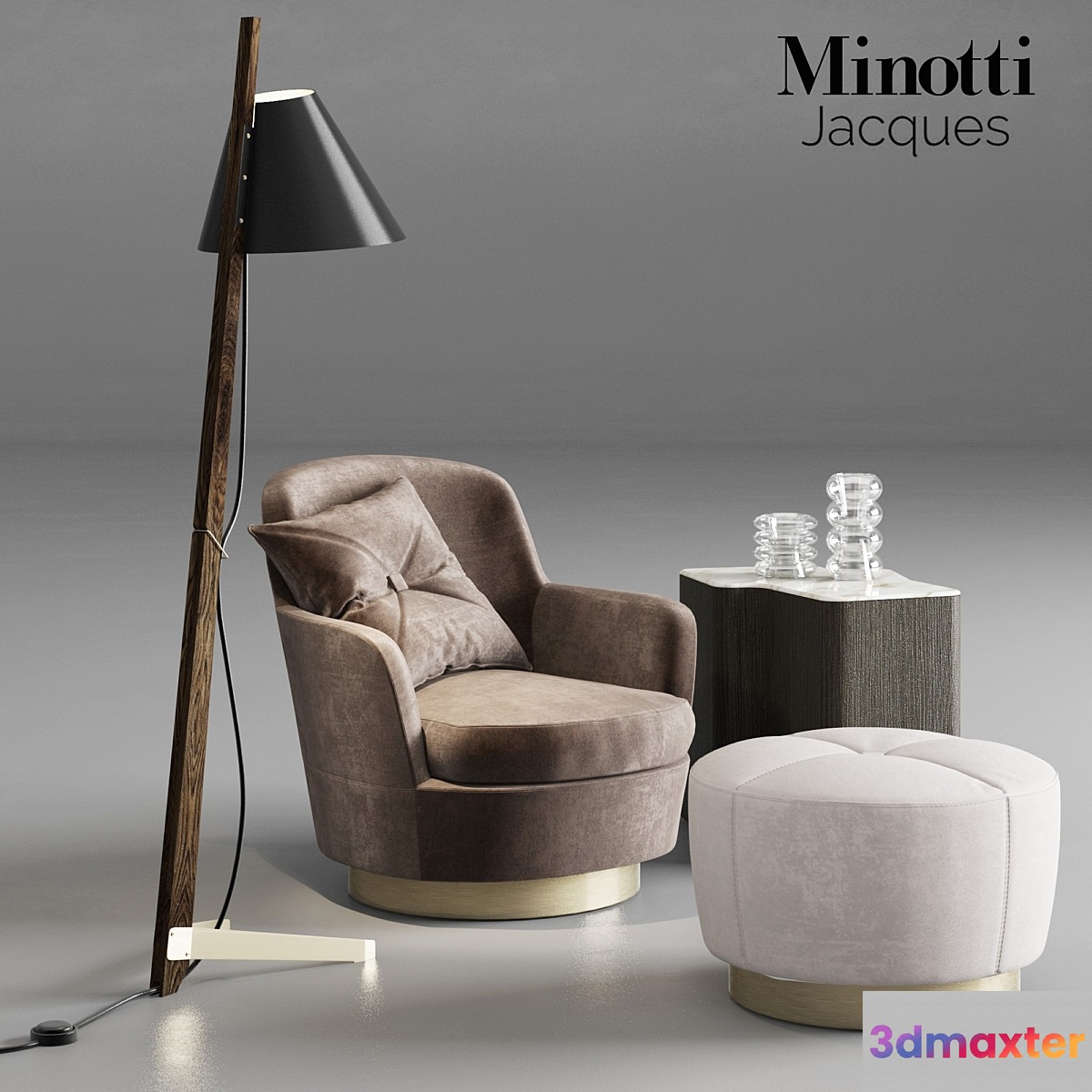 Minotti Jacques Armchair and Pouf 3D Max