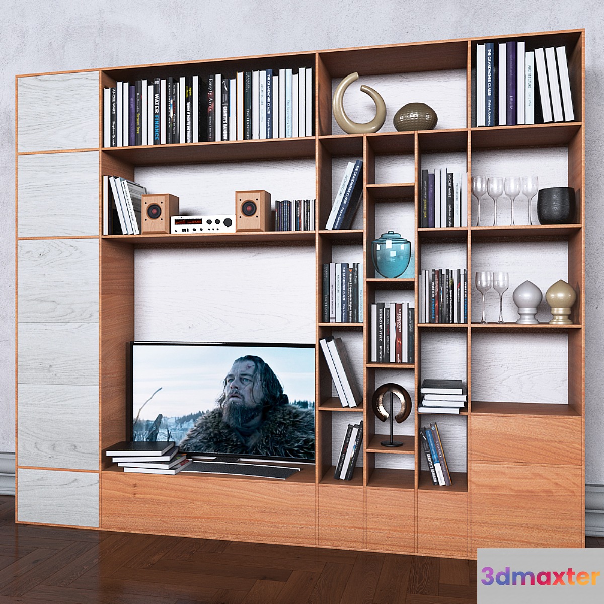 Storage system with books tv vase 8 3D Max