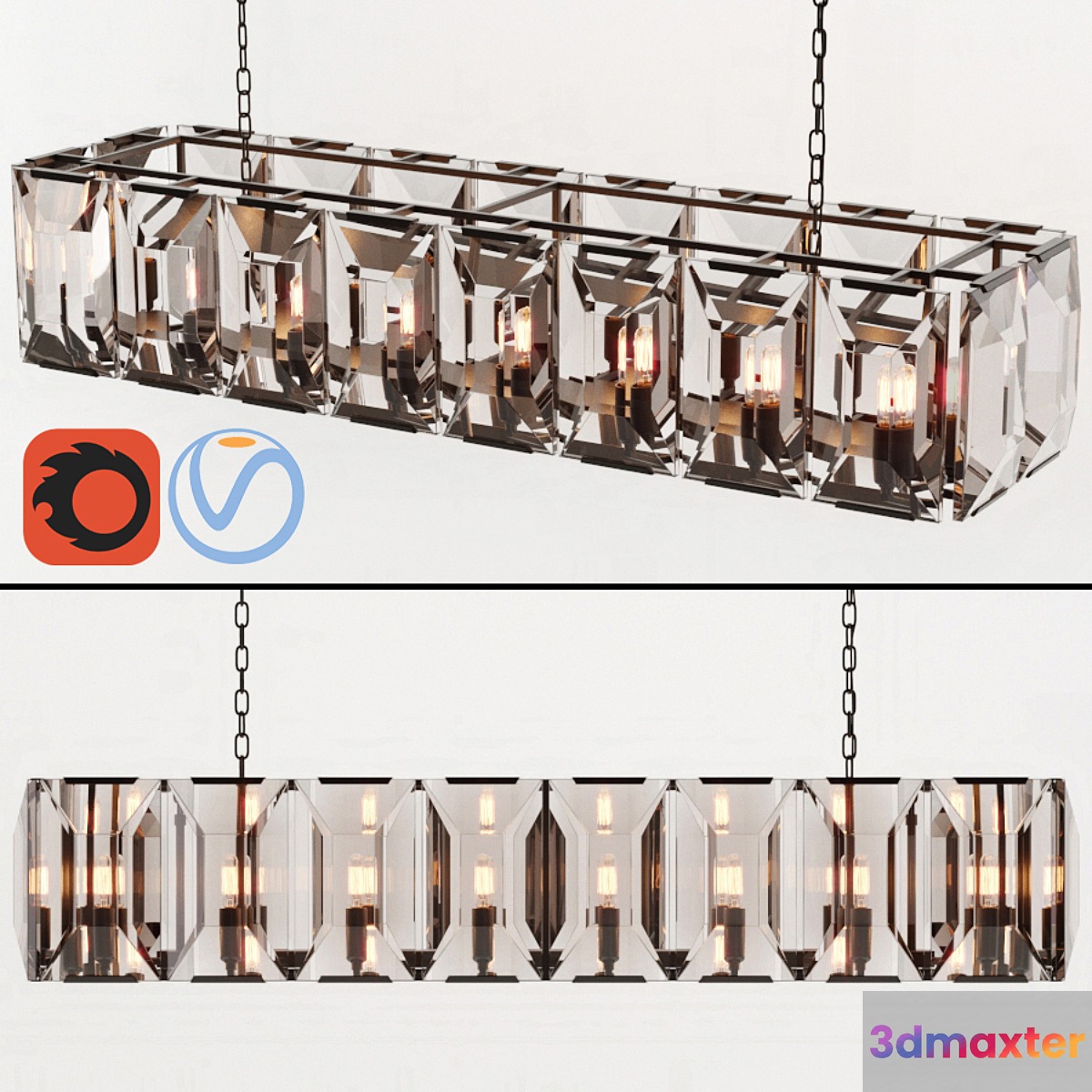 RH HARLOW CRYSTAL RECTANGULAR CHANDELIER 55 3D Max