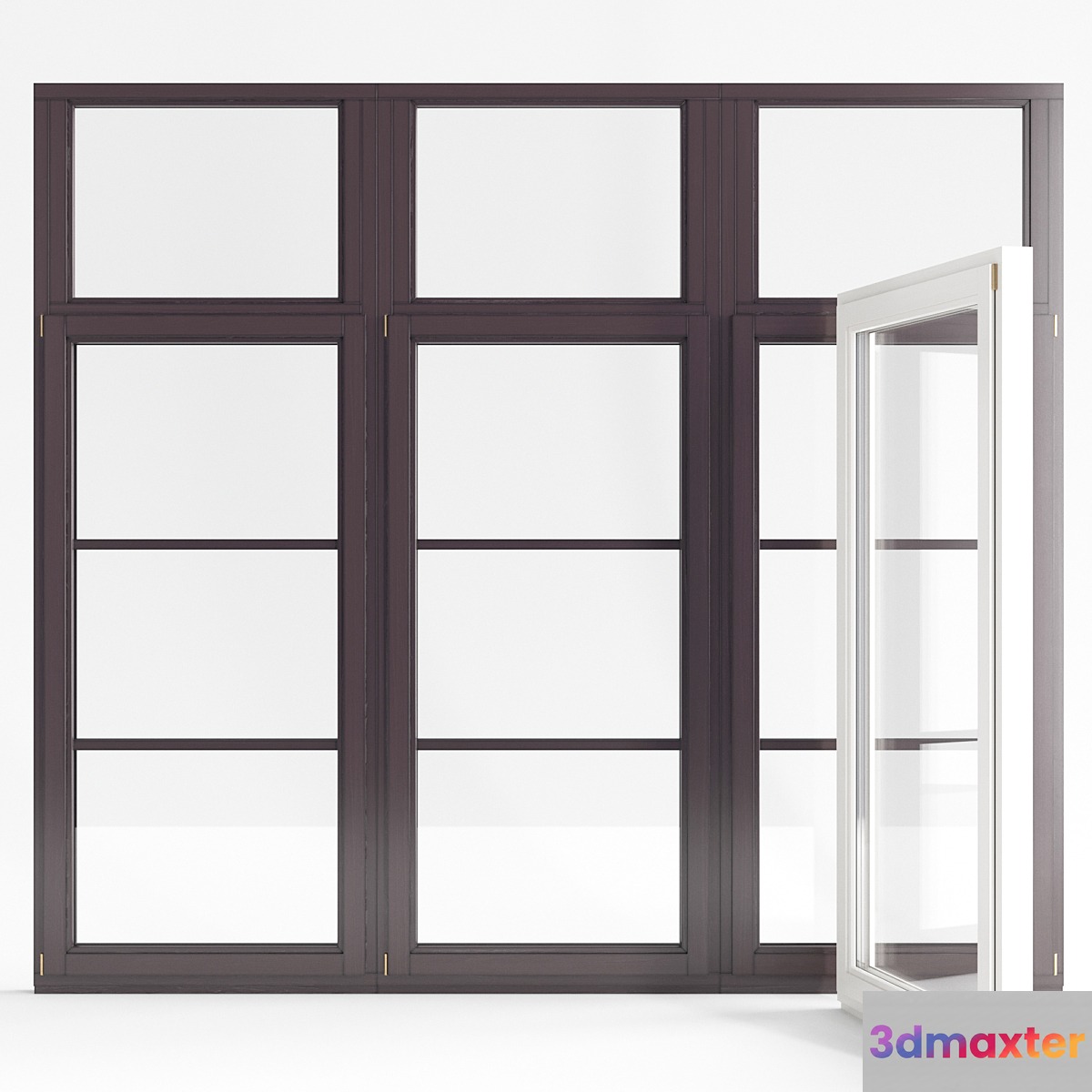 Wooden double-glazed windows 3D Max