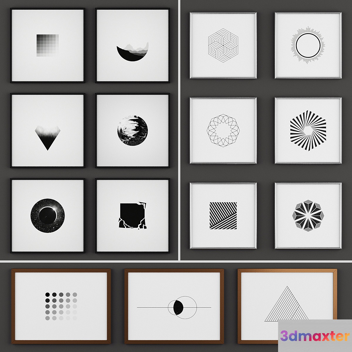 A set of 15 minimalist paintings 3D Max