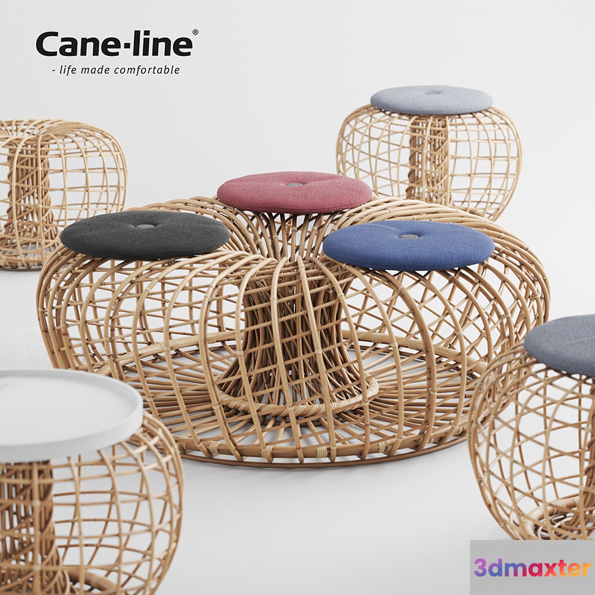 Rattan Nest - Table Bench Pouf & Footstool 3D Max