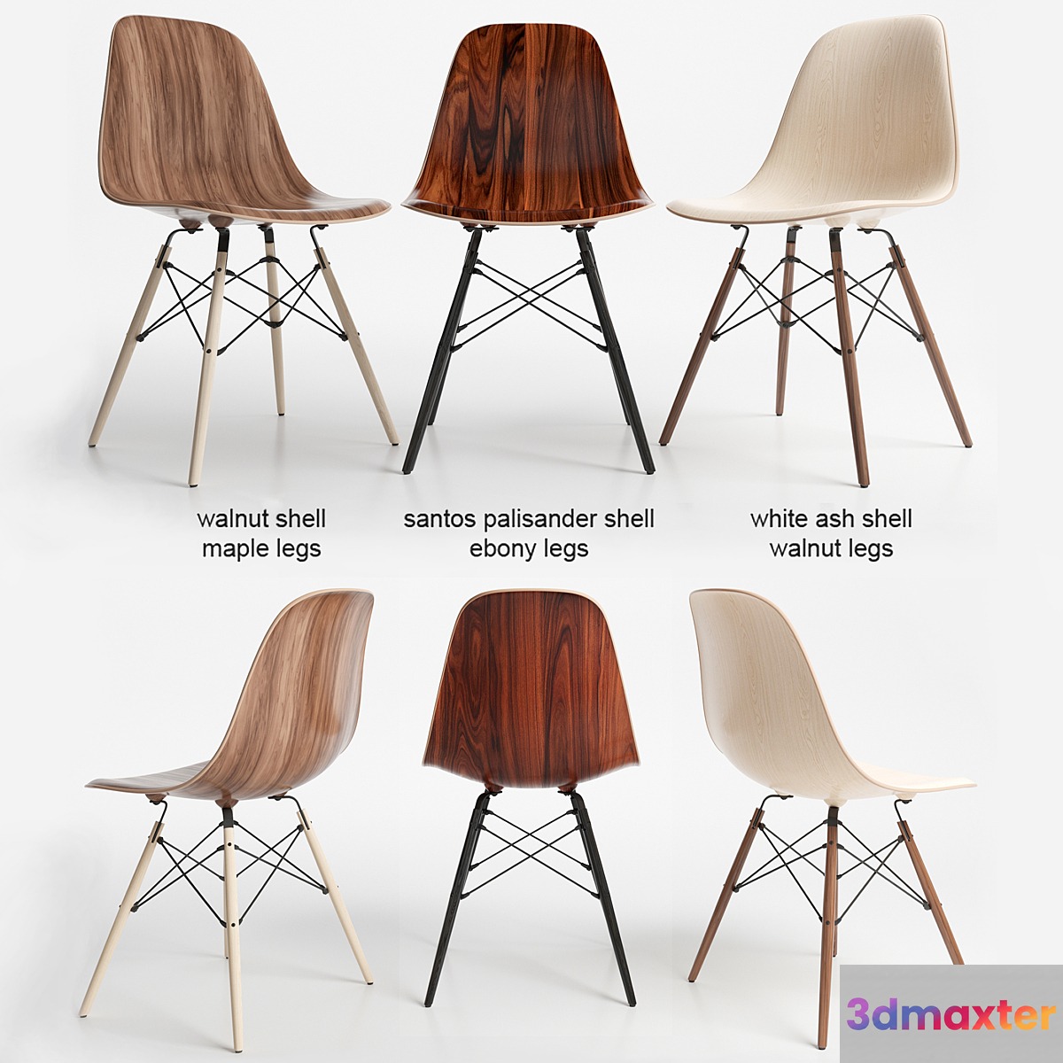 Eames DSW wood chairs 3D Max