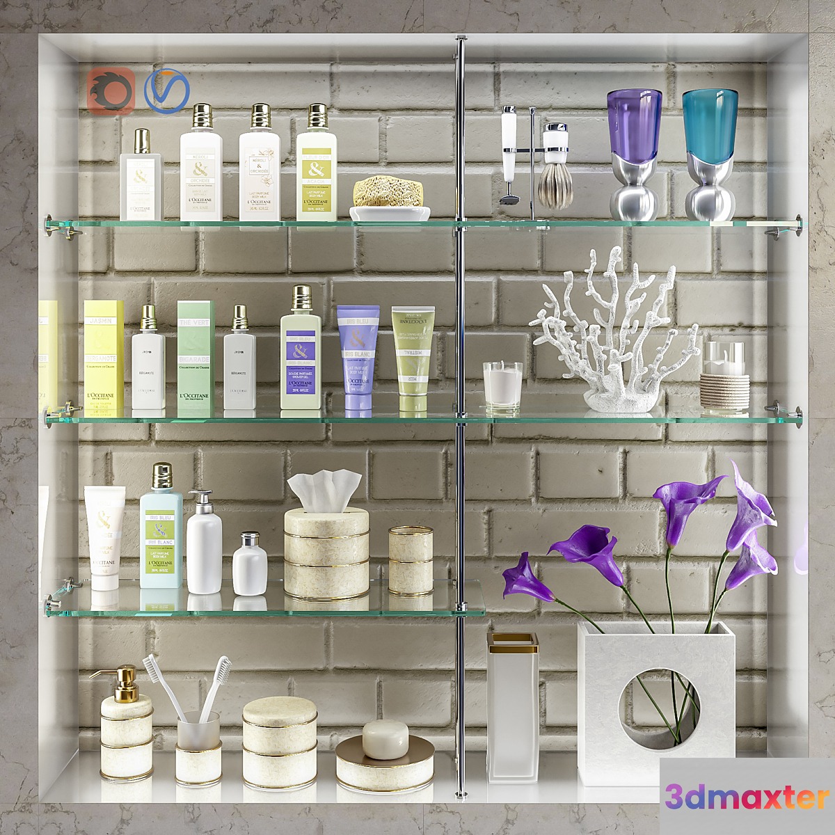 Accessories decor and cosmetics for bathroom set 4 3D Max