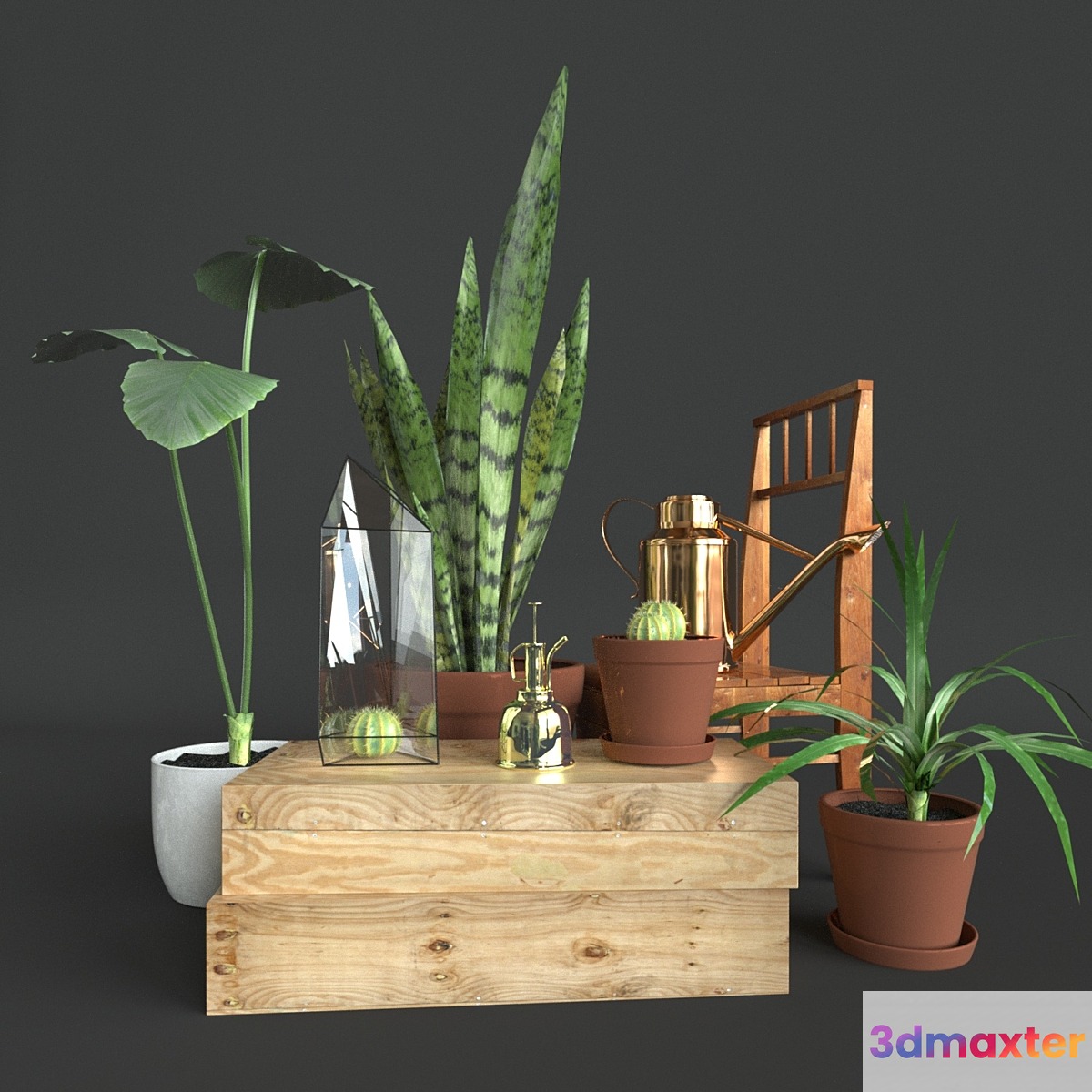 Set of decor with flowers 3D Max