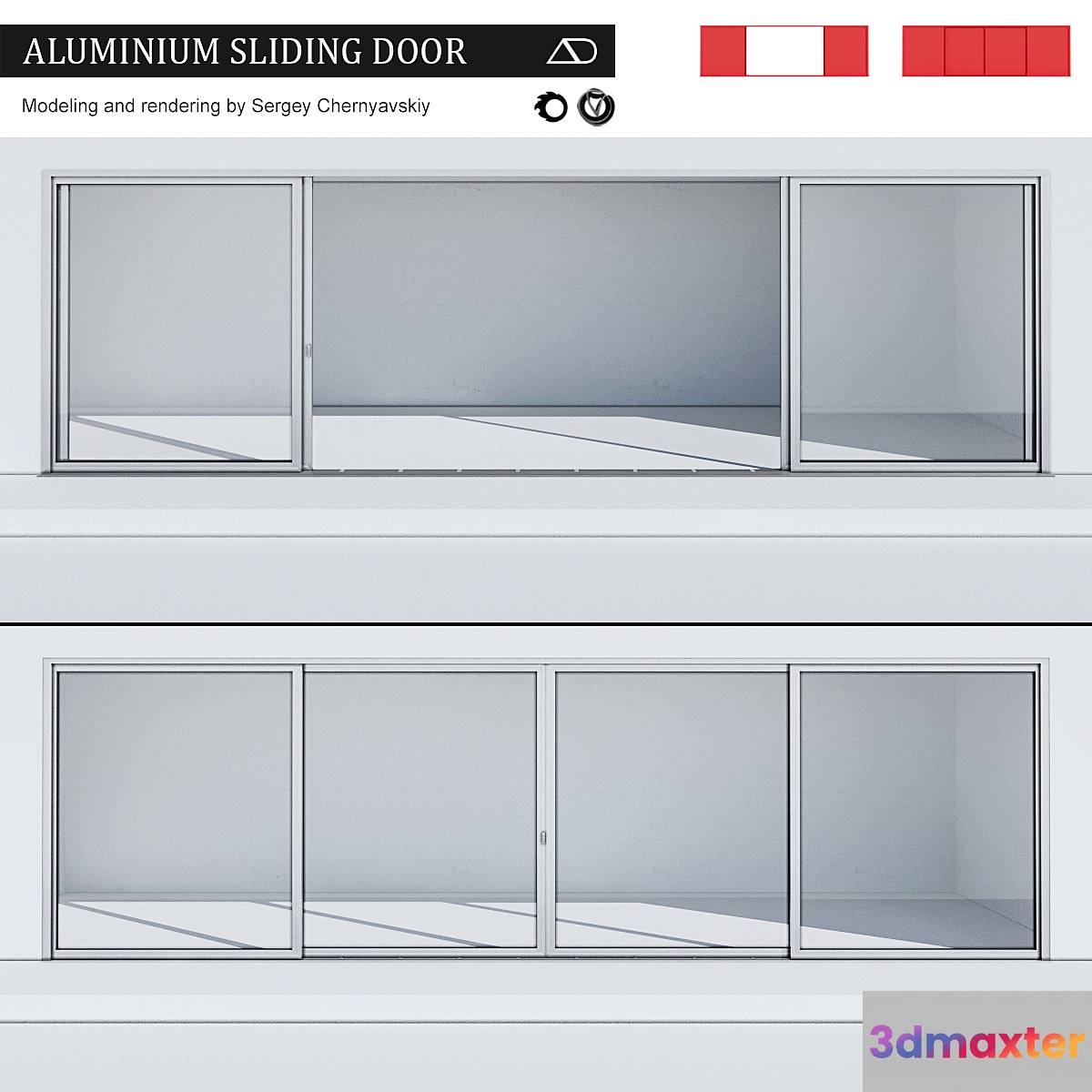 Aluminum sliding door 3D Max