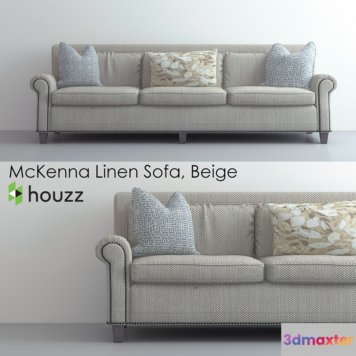 Houzz McKenna Linen Sofa 3D Max