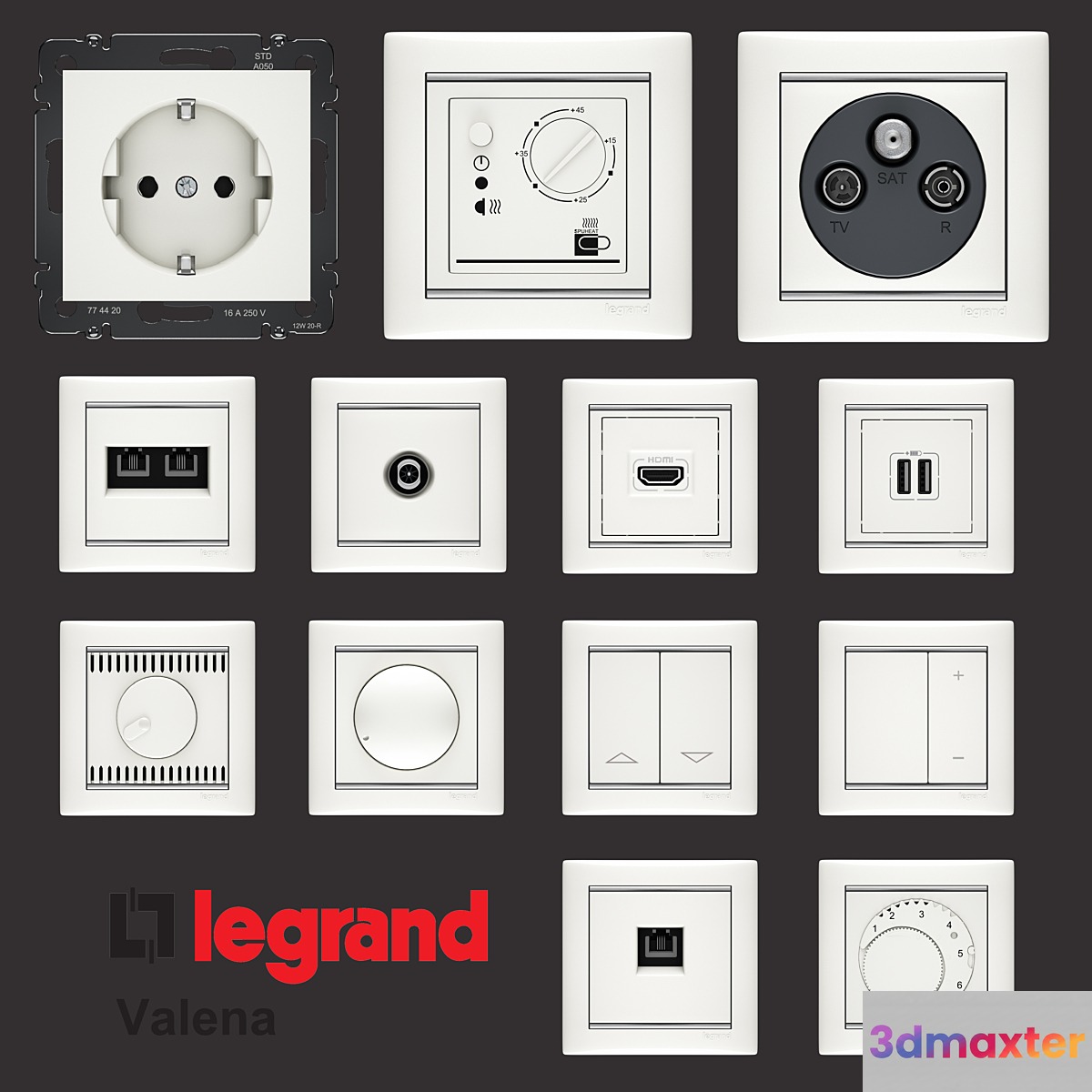 Sockets Legrand Valena 3D Max