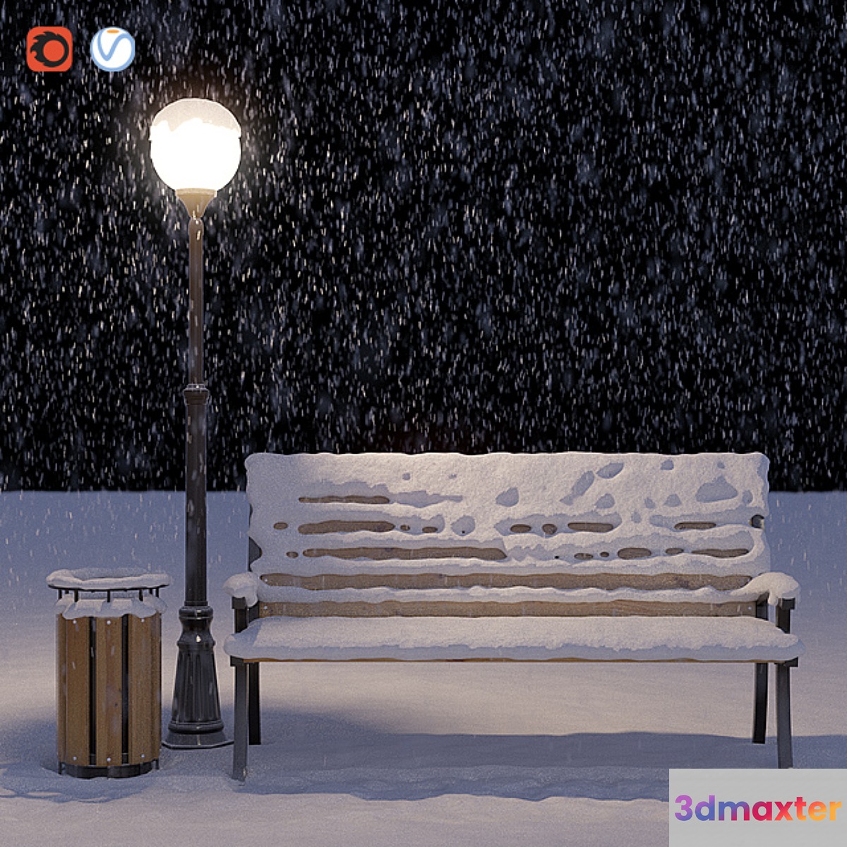 Snow-covered bench