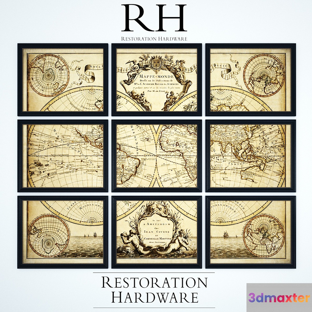 Restoration Hardware L'isle's 1720 World Map Frames 3D Max
